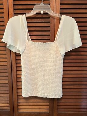 Theory Cream Smocked Camisole with Flutter Sleeves